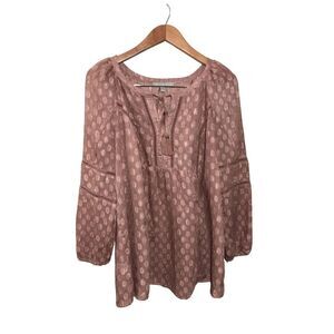 Daniel Rainn Sheer Peasant‎ Top Women’s 0X Long Sleeve Dot Print Tassels Mauve